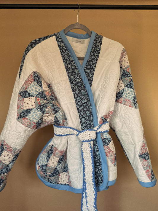 The Dolly Coat, White and Blue Multi